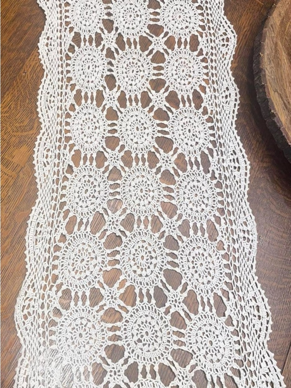 Handmade Crocheted Lace Table Runner — White